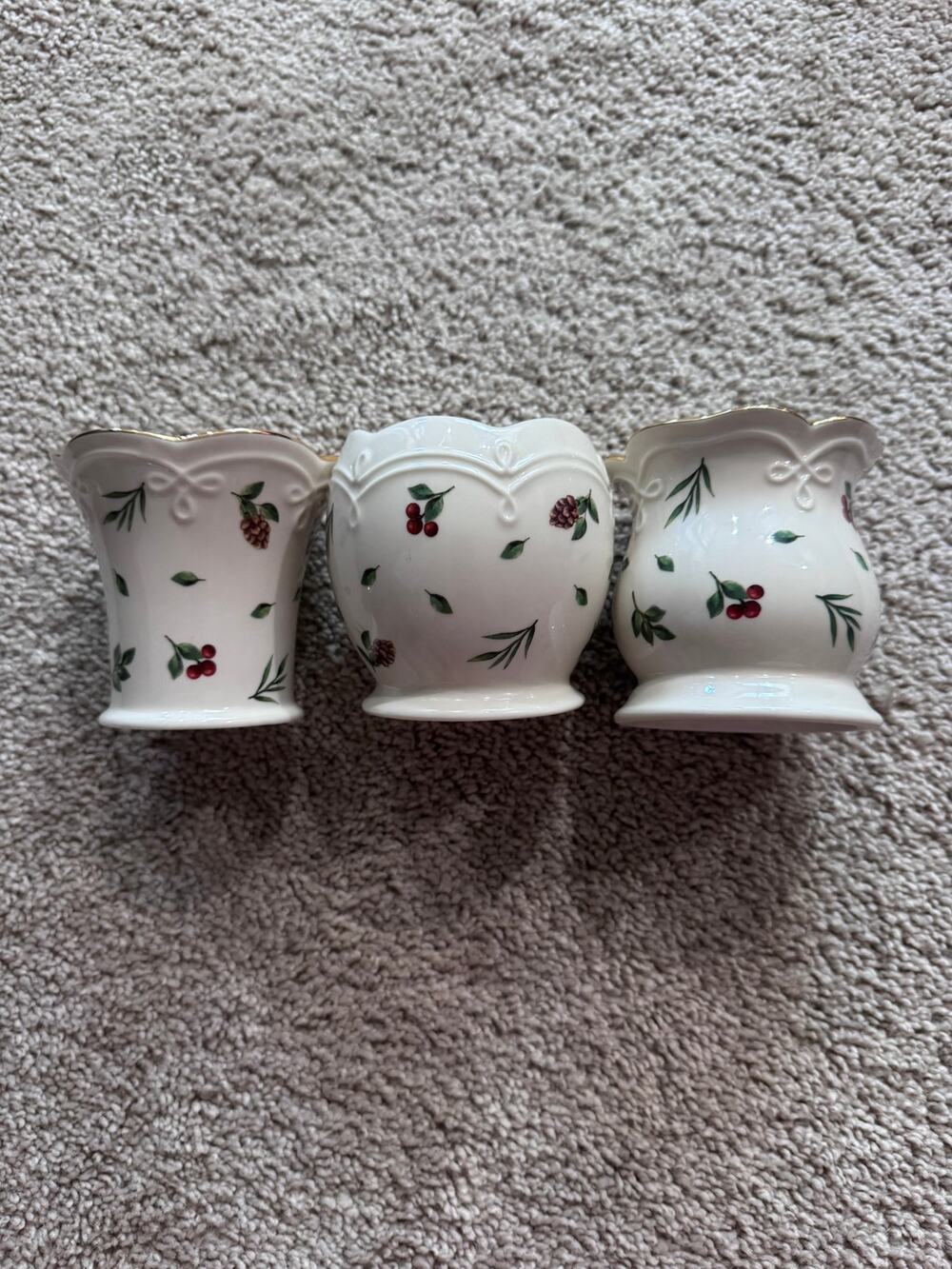 Lenox Williamsburg Boxwood & Pine Set of 3 Votive Candle Holders Christmas